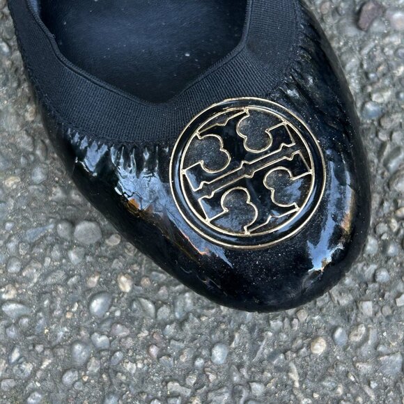 Tory Burch Minnie Black Patent Leather Travel Ballet Flat Size 8 - Picture 6 of 7